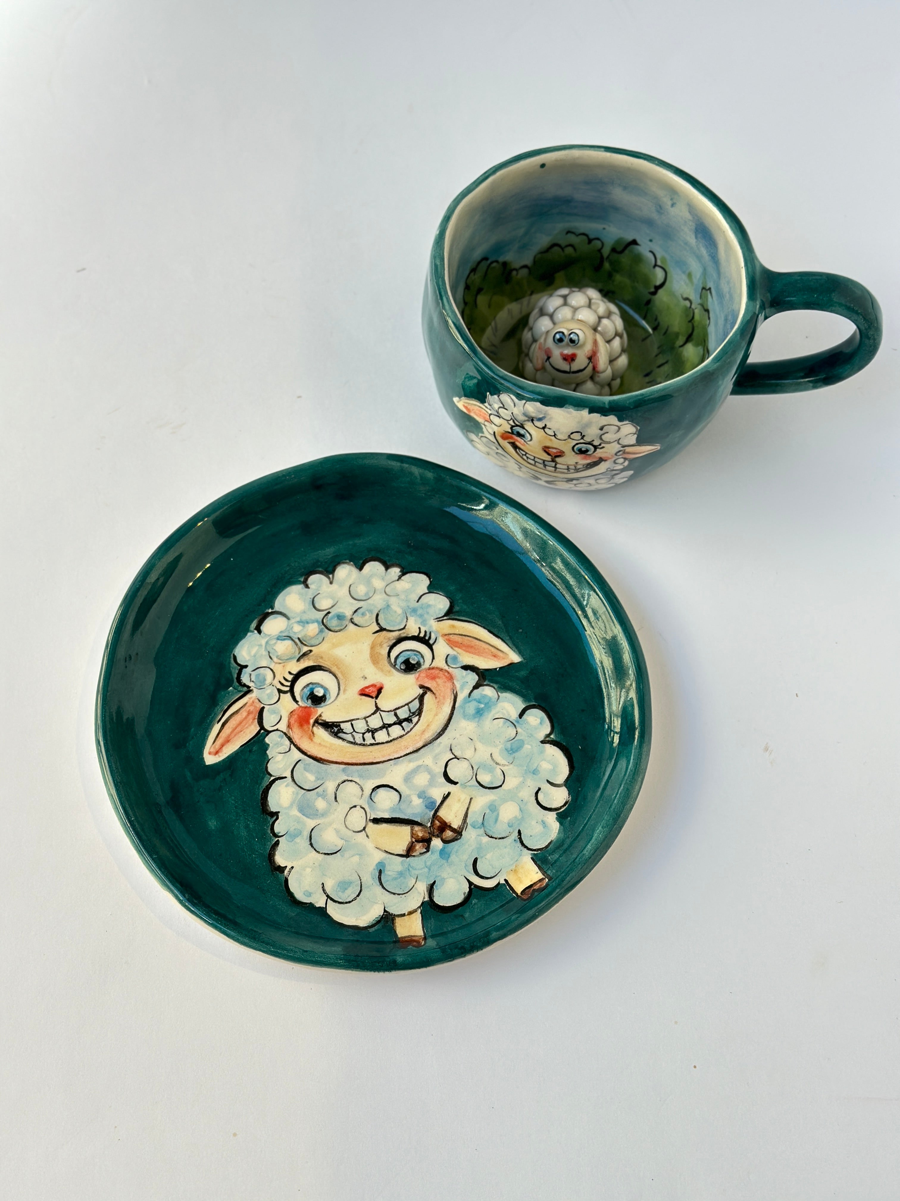 Sheep handmade mug and plate