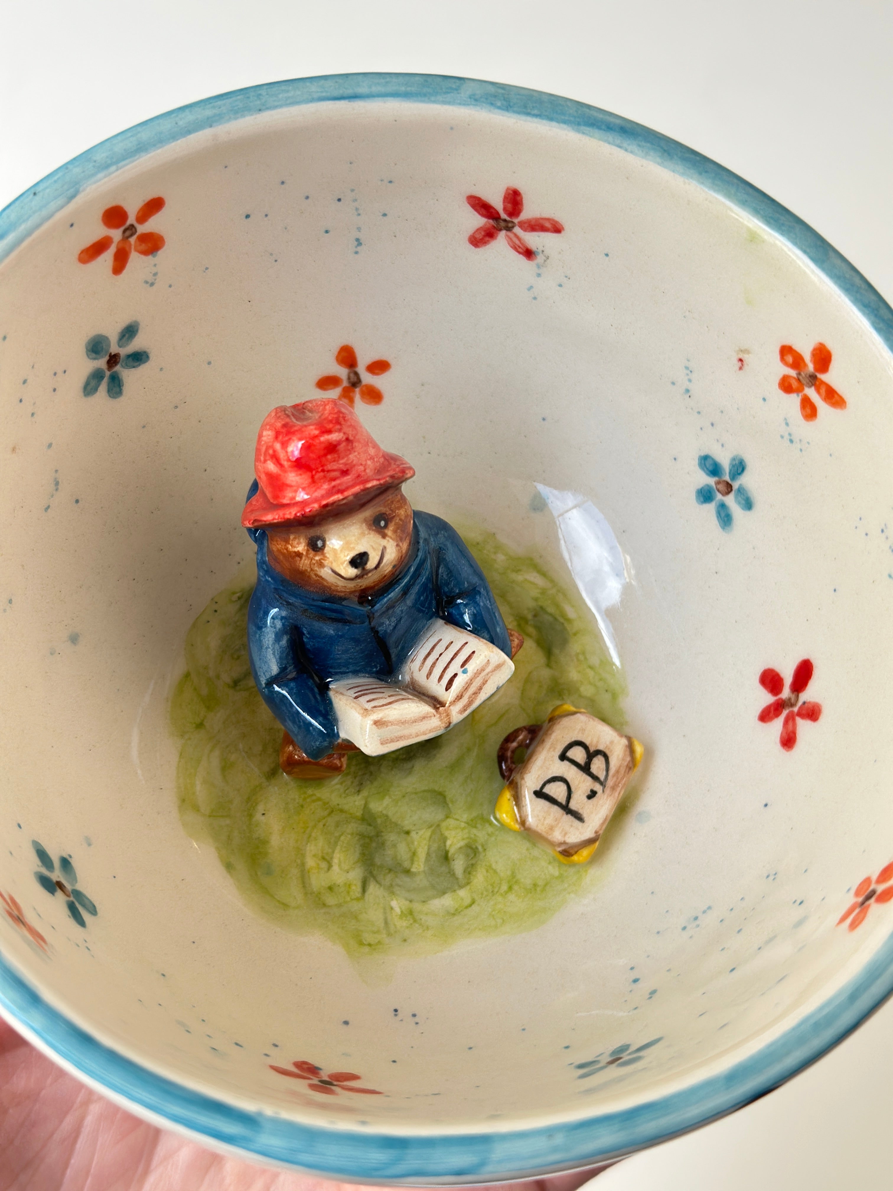 A red padded Bear who loves marmalade handmade mug