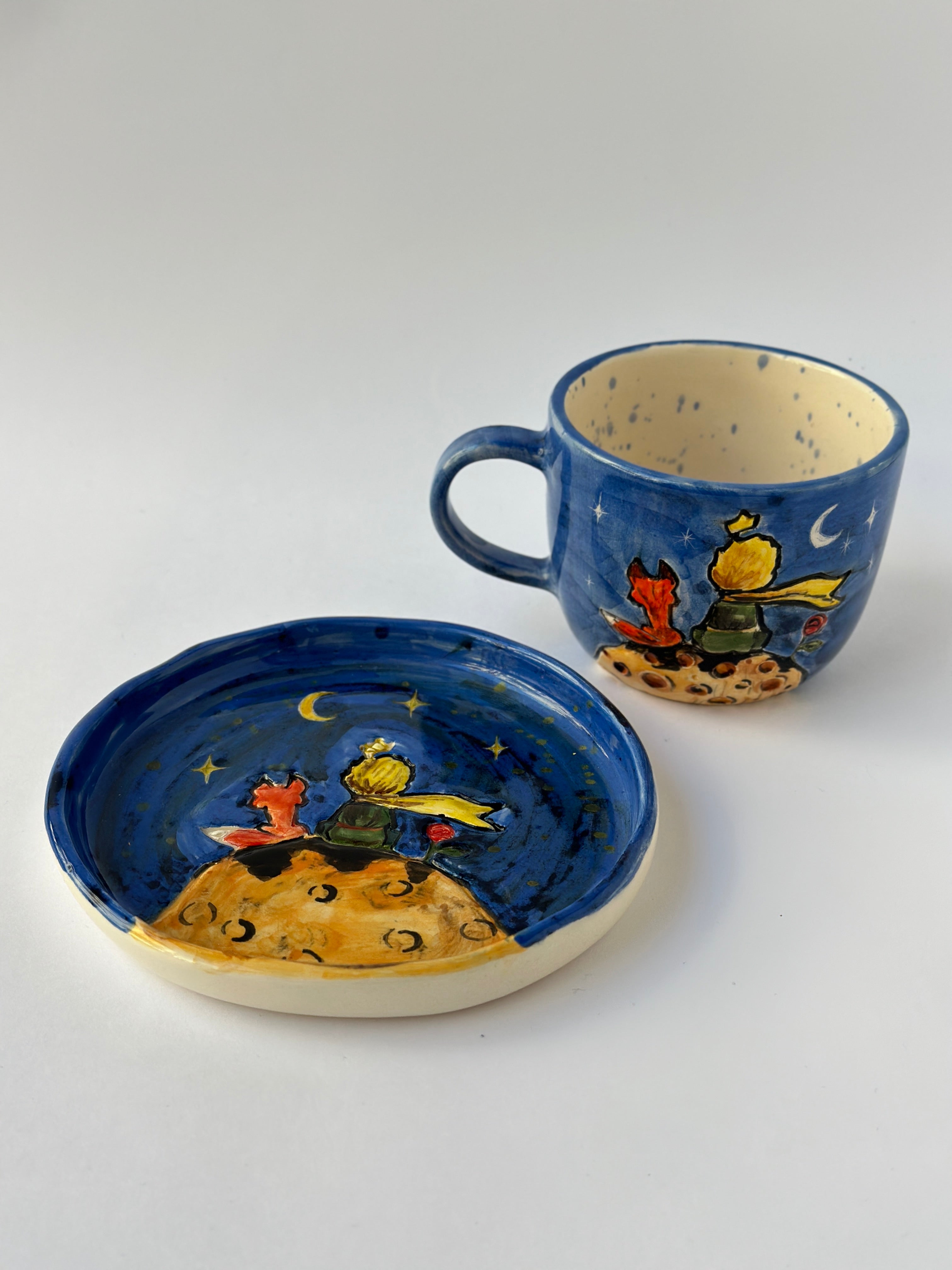 Little Prince handmade mug and plate