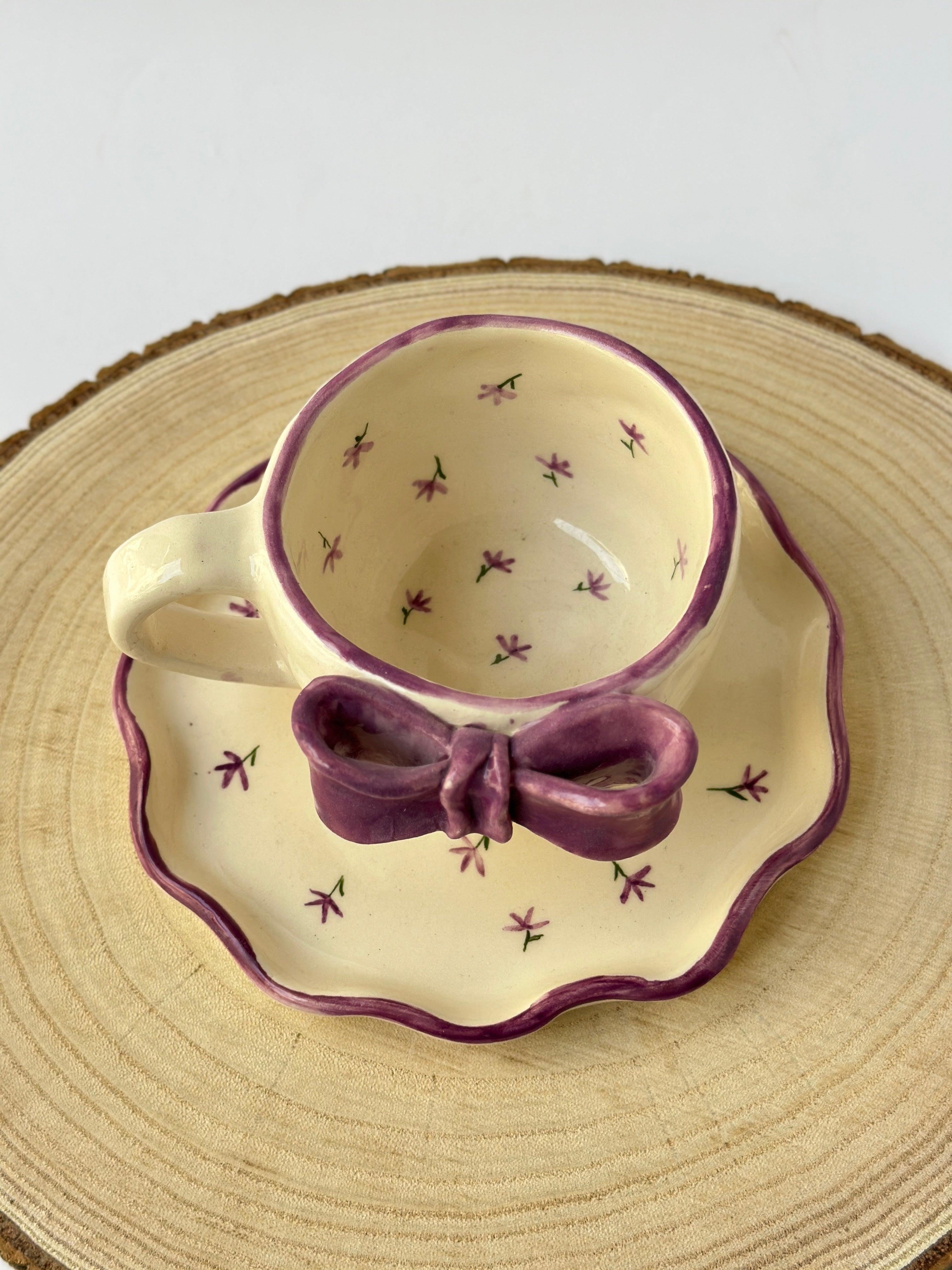Handmade purple mug and plate