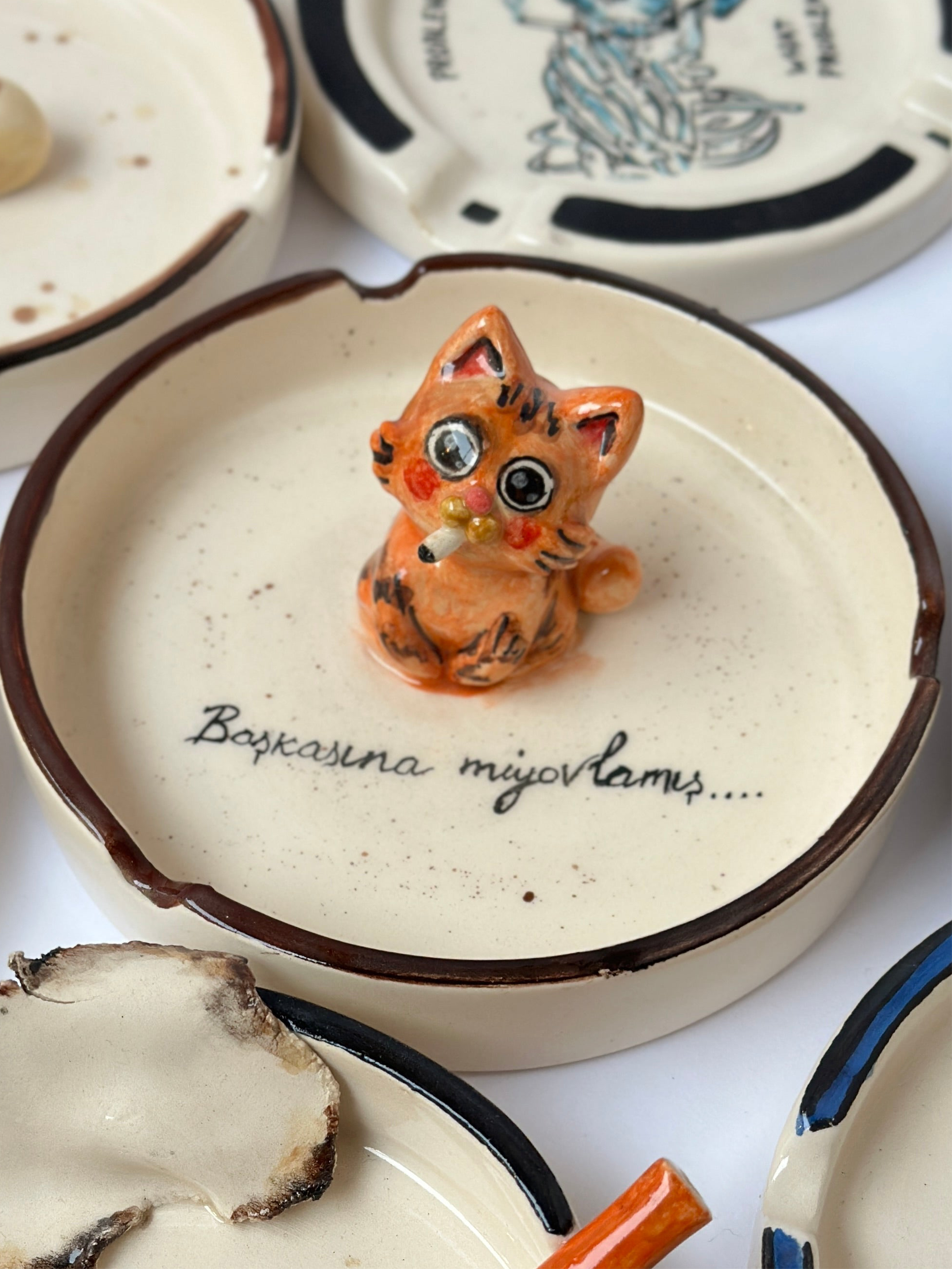 Cat handmade ashtray