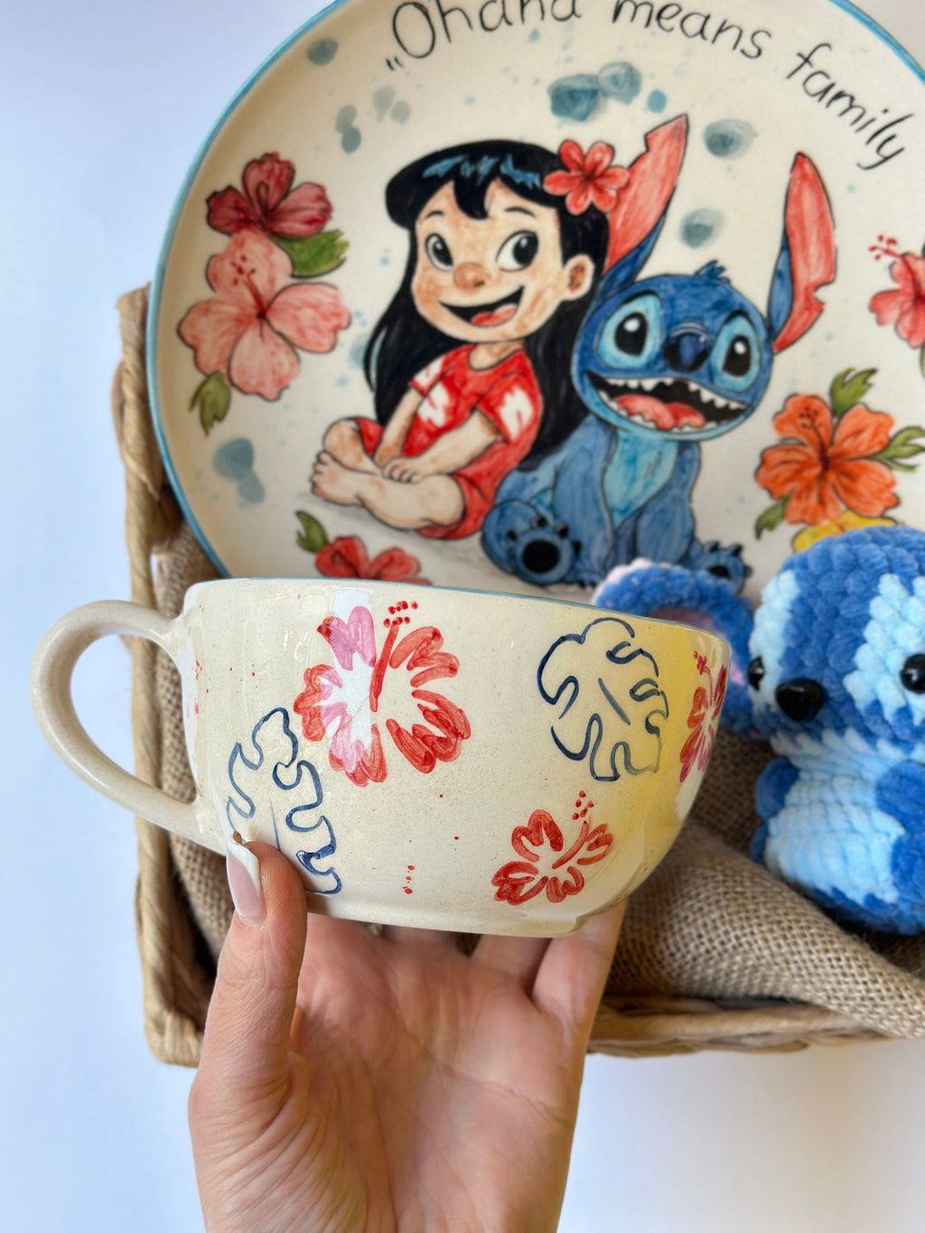 Stitch handmade gift box (plate,mug,keychan)