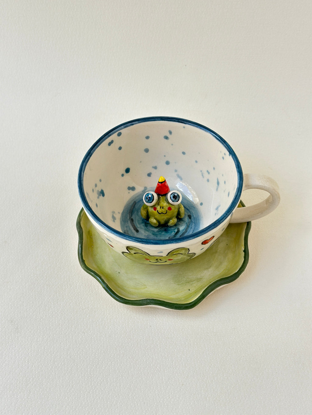 Frog handmade mug and plate