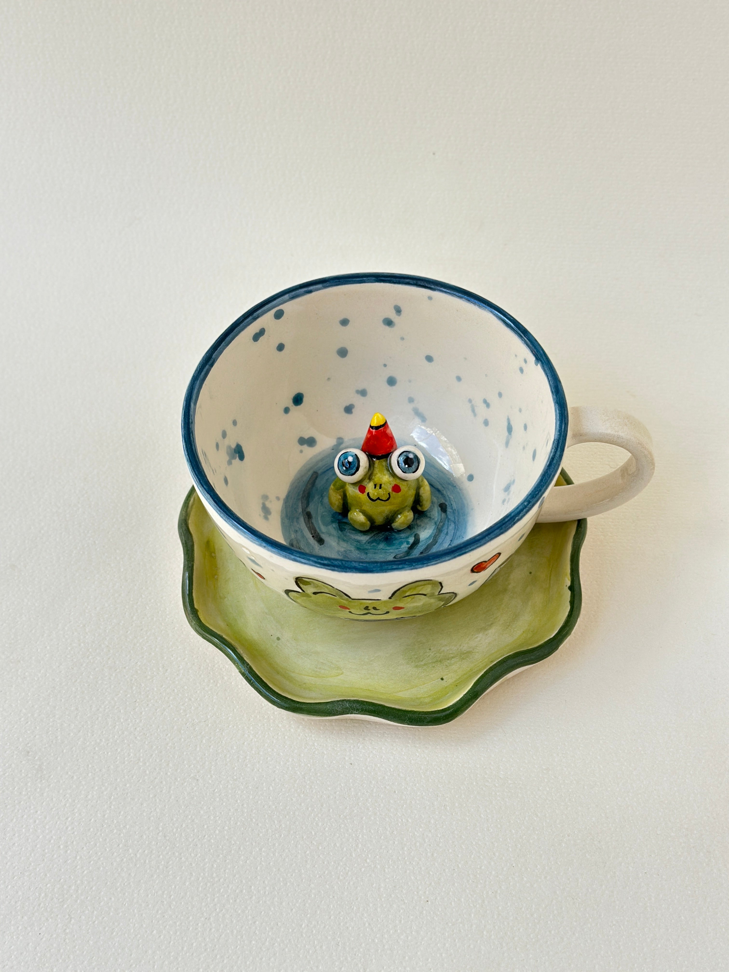 Frog handmade mug and plate