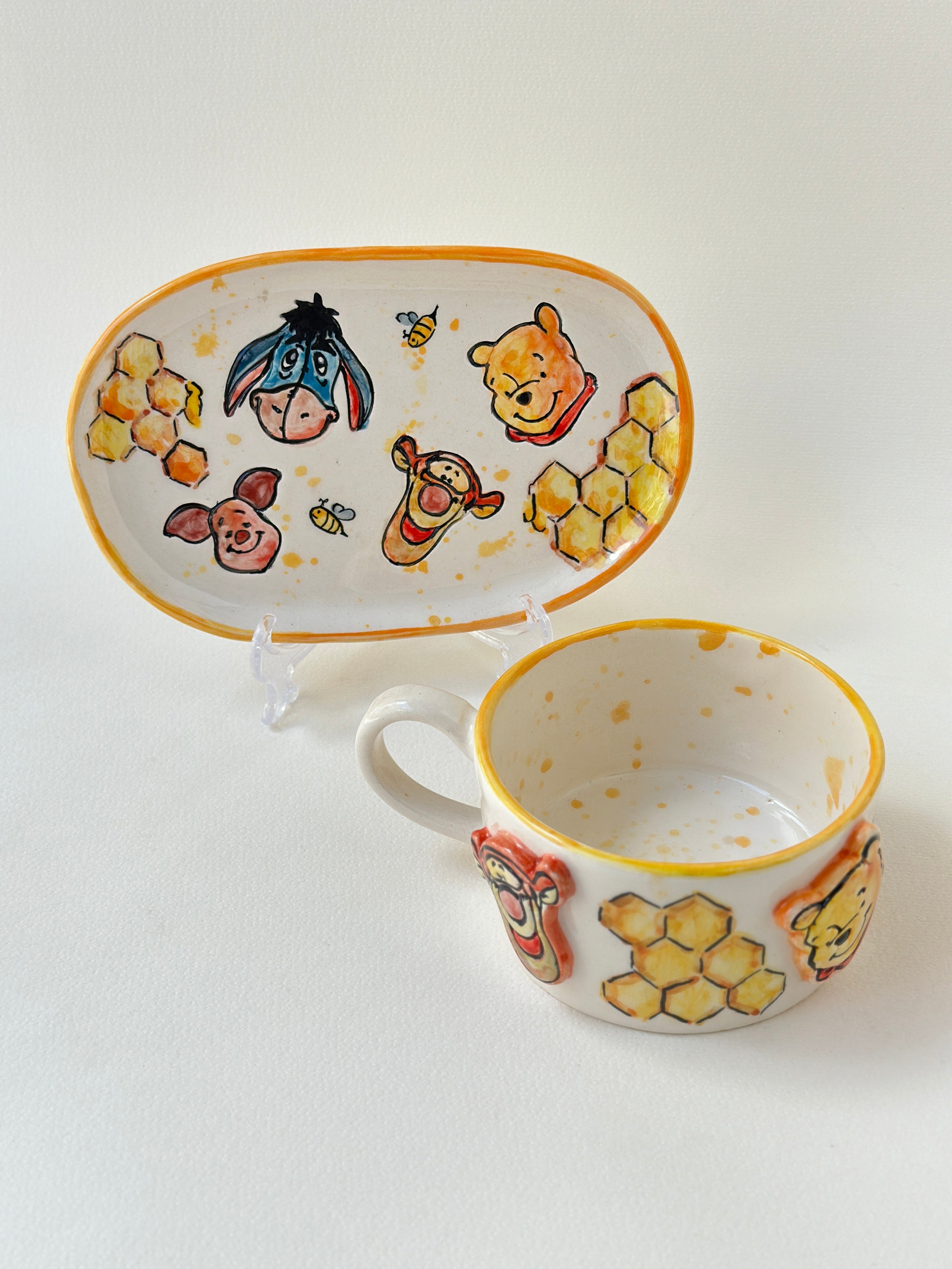 Winni The Pooh handmade plate and mug