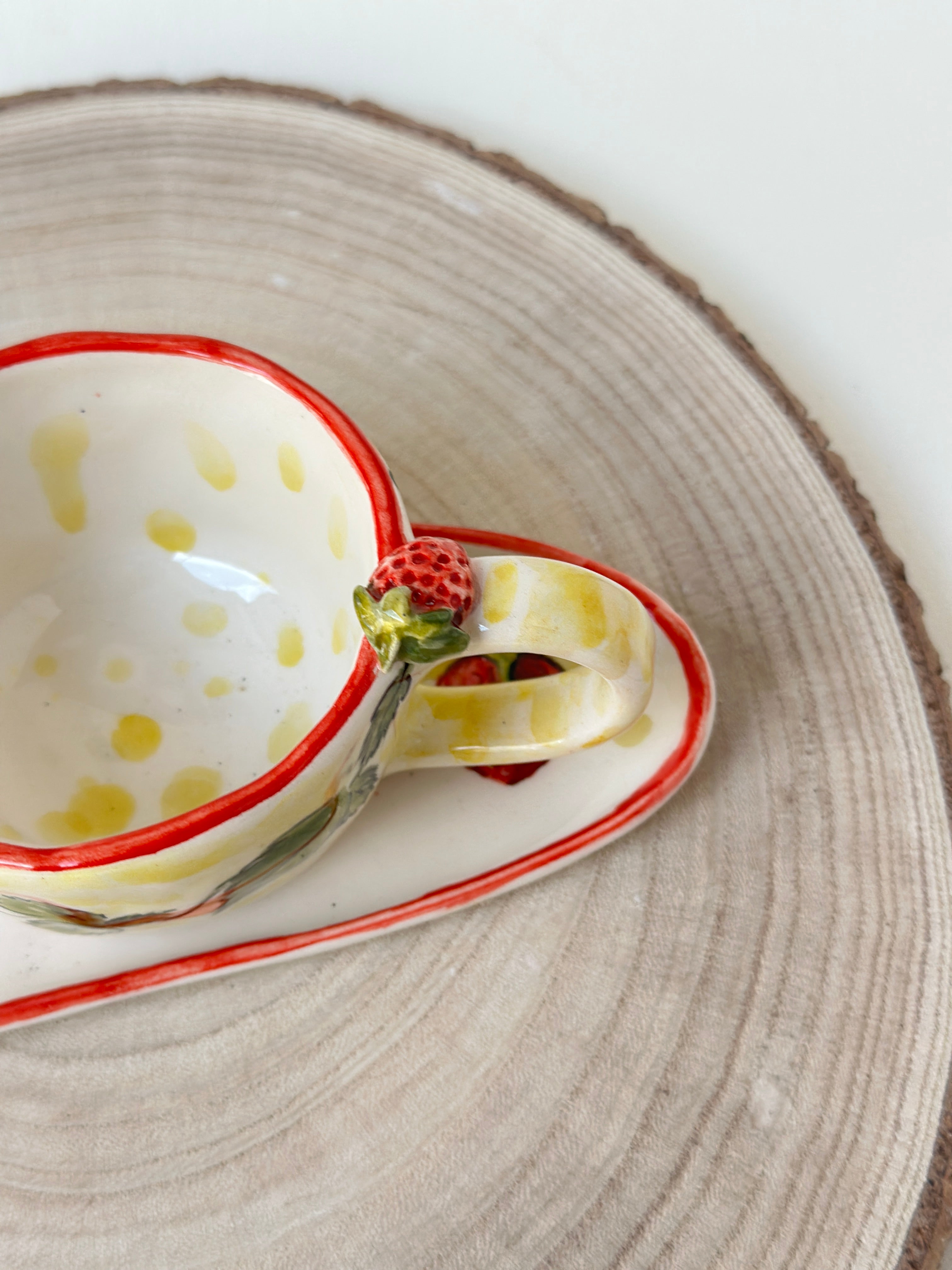 Strawberry Handmade coffee cup and plate