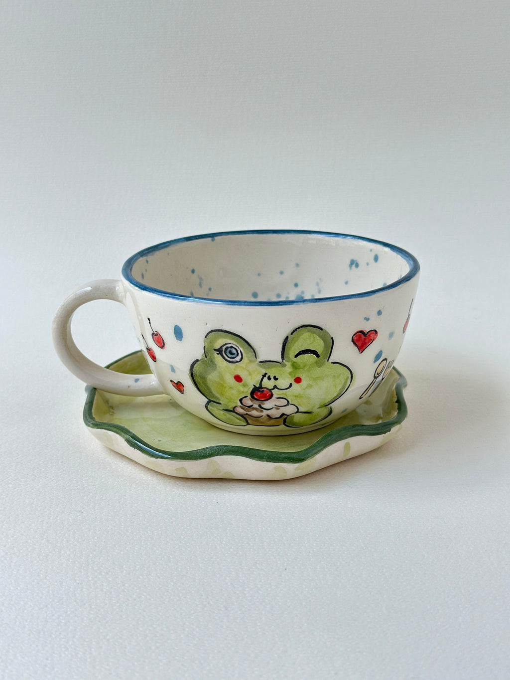 Frog handmade mug and plate