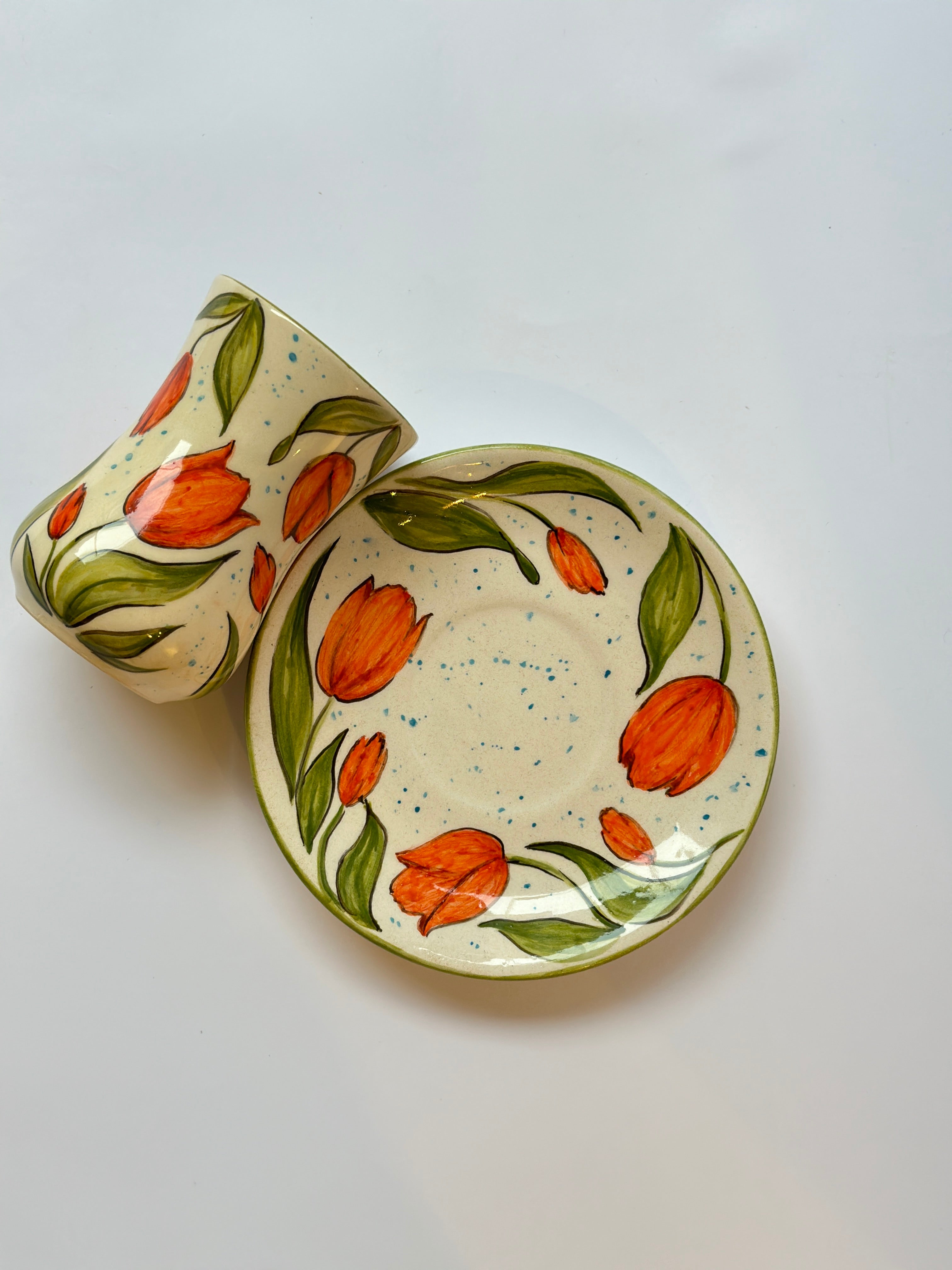 Tulip handmade cup and plate