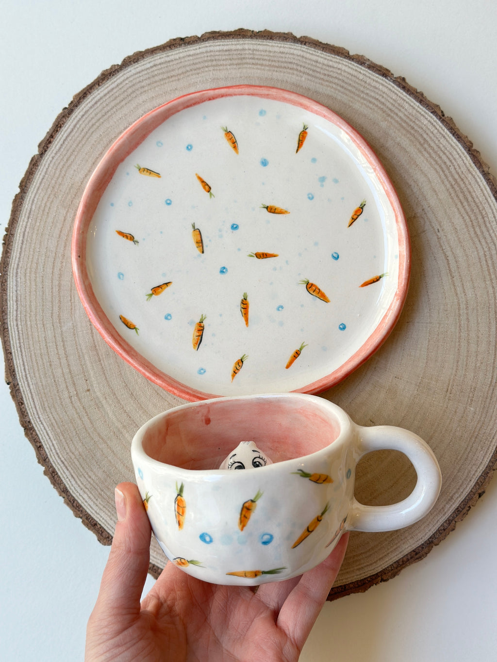 Rabbit handmade mug and plate