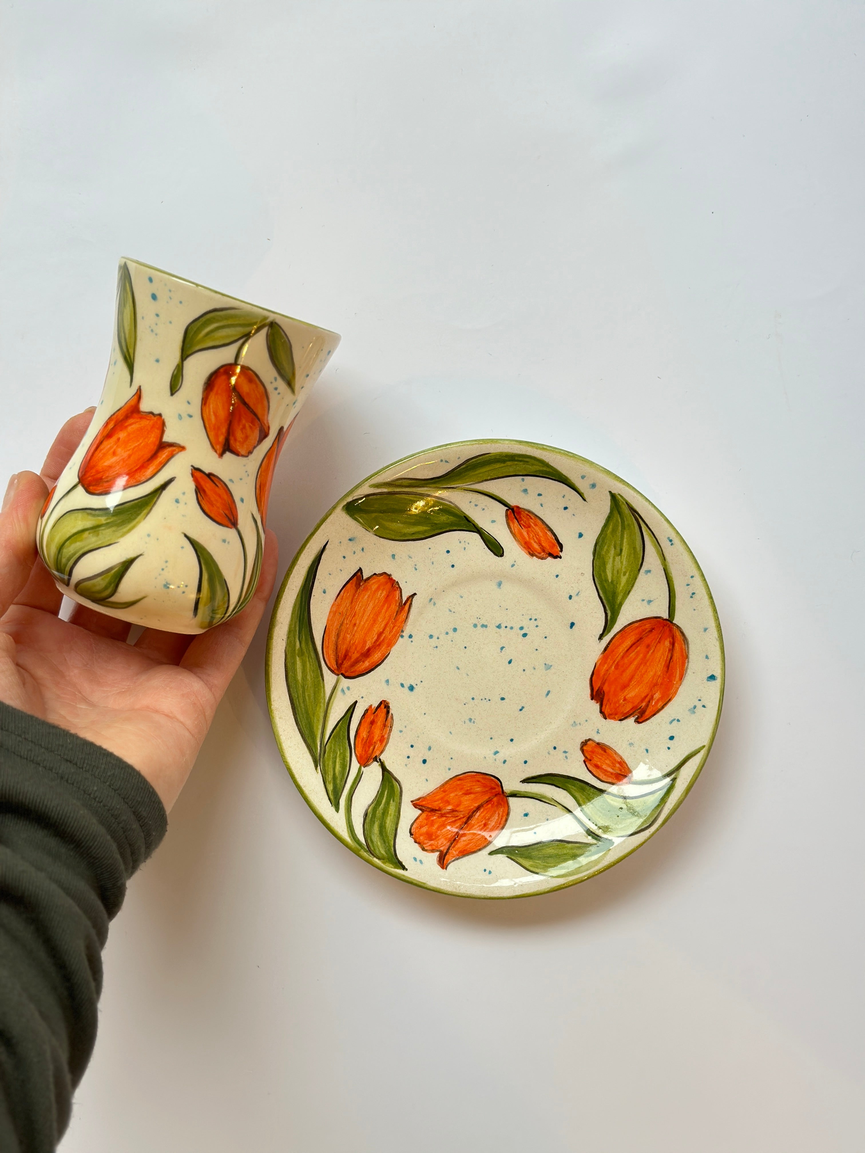 Tulip handmade cup and plate