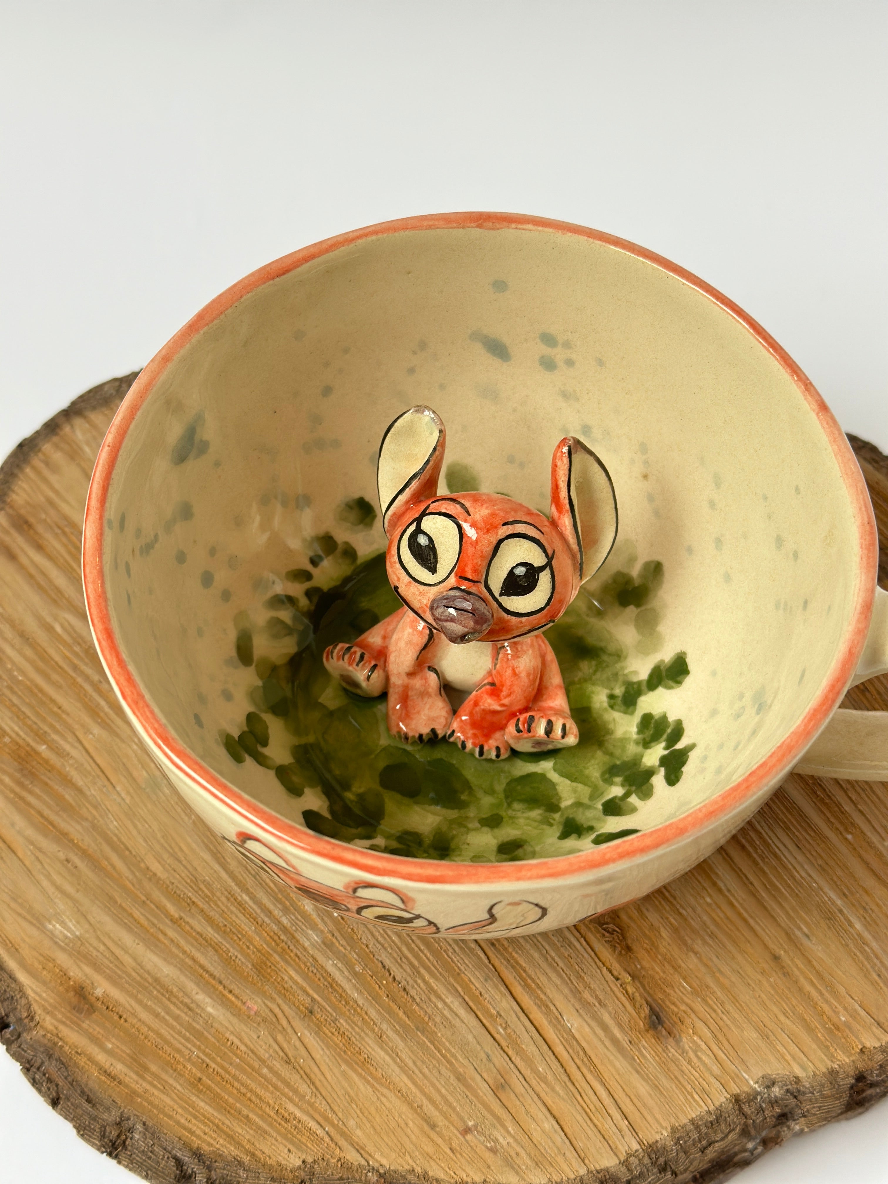 Stitch pink handmade mug