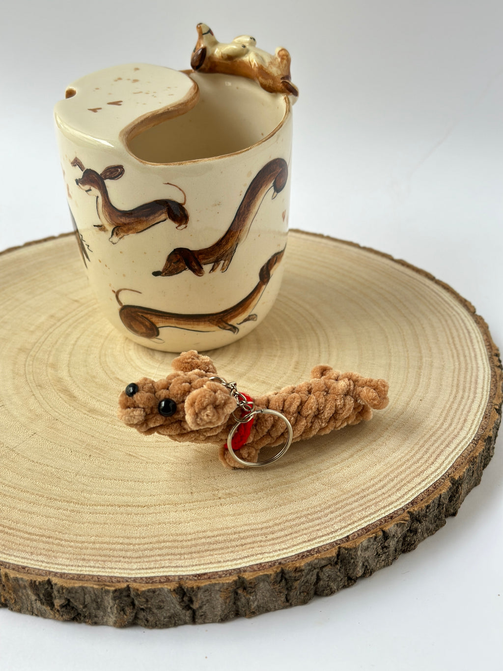 Dachshund handmade takeaway mug and soft keychain