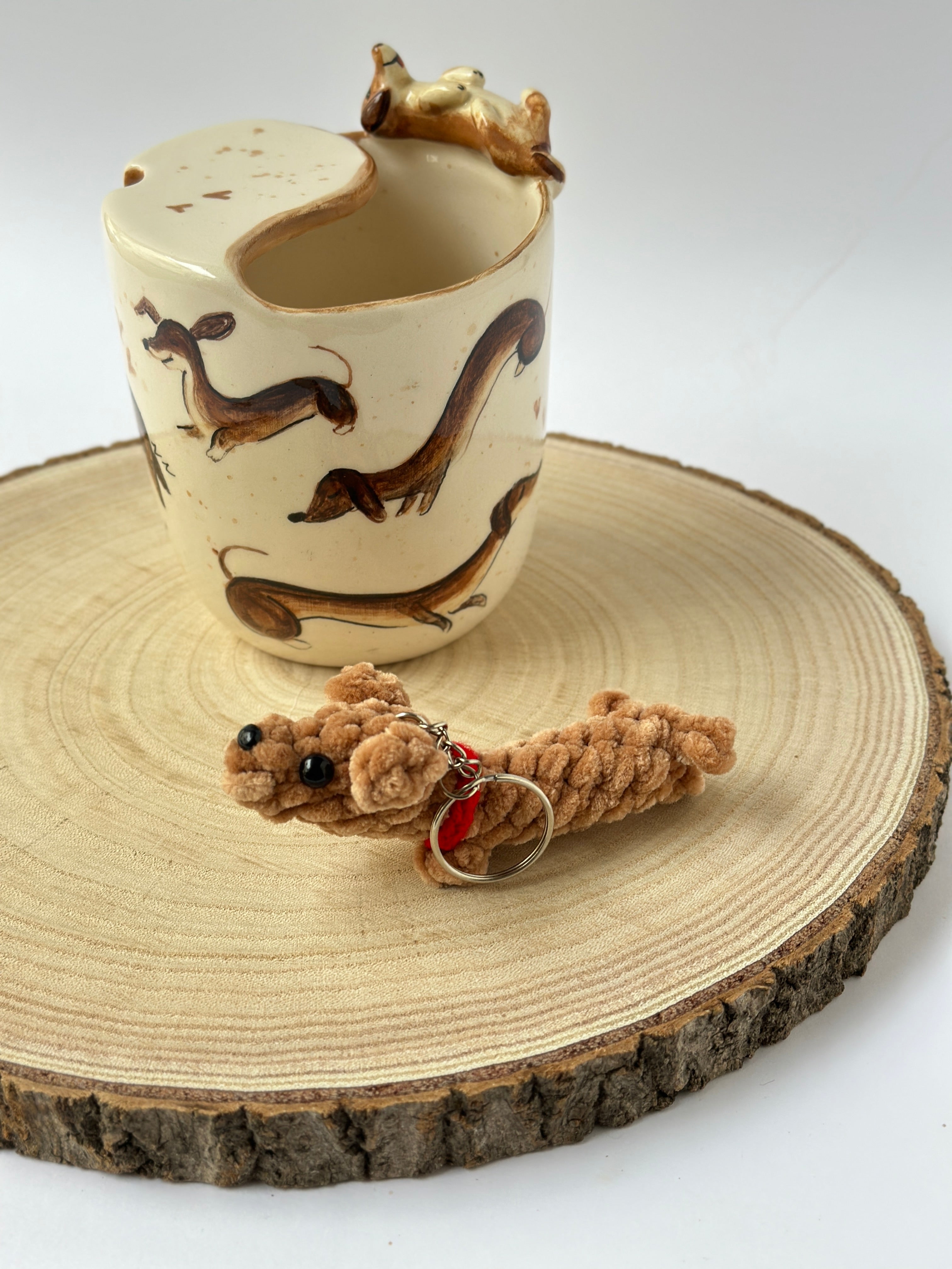 Dachshund handmade takeaway mug and soft keychain