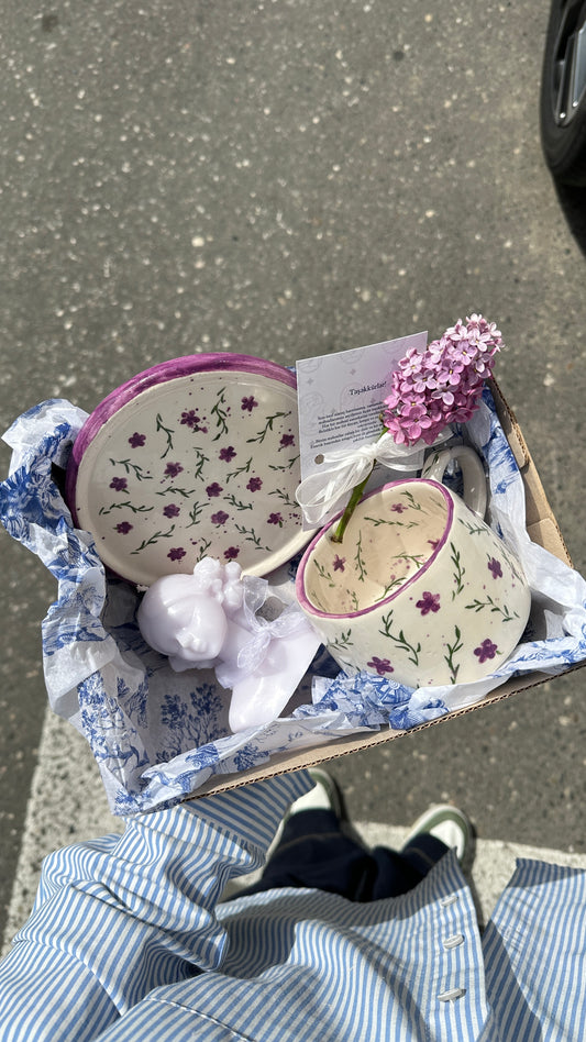 Purple flowered handmade cup and plate 💜🪻