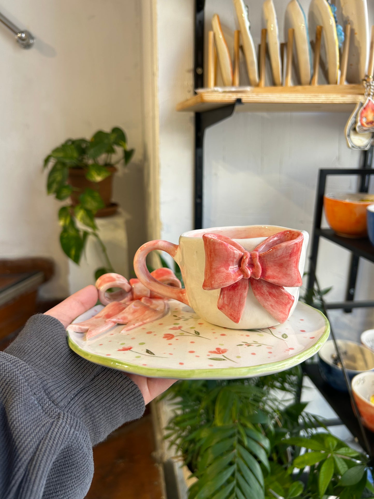 handmade ribbon cup and plate 🎀